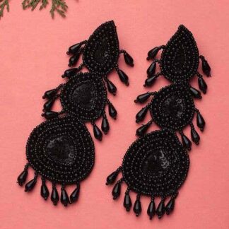 Mansh Black Beads Sequins & Pearls Studded Tasselled