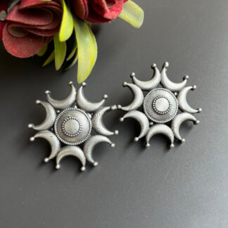 Mansh Silver Toned Brass Plated Oxidized Crescent Shaped Studs