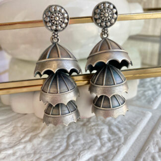 Mansh Umbrella Layered Silver Jhumka