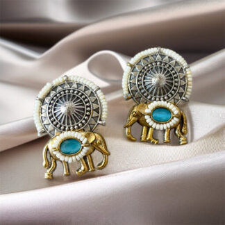 Mansh Dual Tone Elephant Studs Earrings