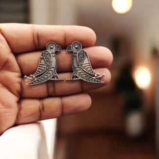 Oxidized Replica Parrot Design Stud Earrings – Beautiful Traditional Jewelry